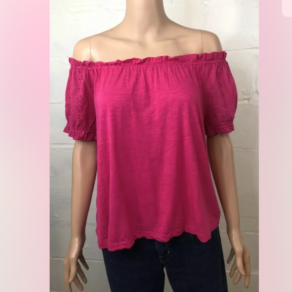 Sanctuary Off The Shoulder Top Pink Short Sleeve